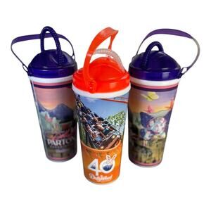 3-Dollywood Refillable Souvenir 20oz Mugs With Handles + Straws